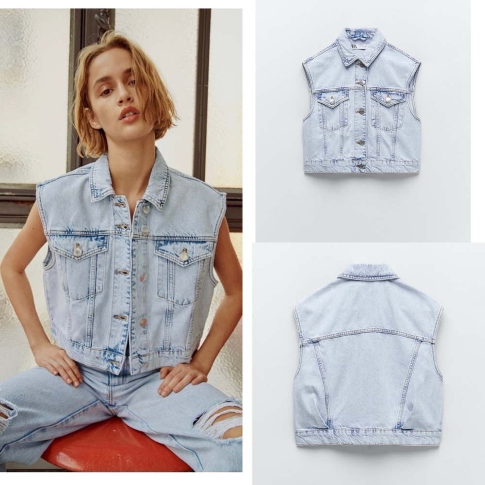 Zara Light Wash Denim Vest Size Small